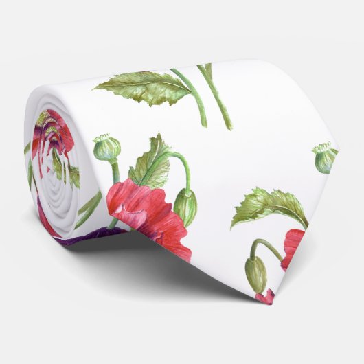 Waterverf van rode papaver stropdas (Opgerold)