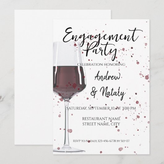 Waterverf van rode wijn op wit glas kaart (Voorkant / Achterkant)