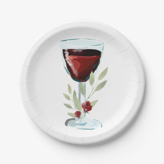 Waterverf van rode wijn Roos op zaterdag Papieren Bordje (Voorkant)