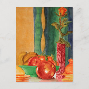 waterverf van roos en fruit blijft leven briefkaart