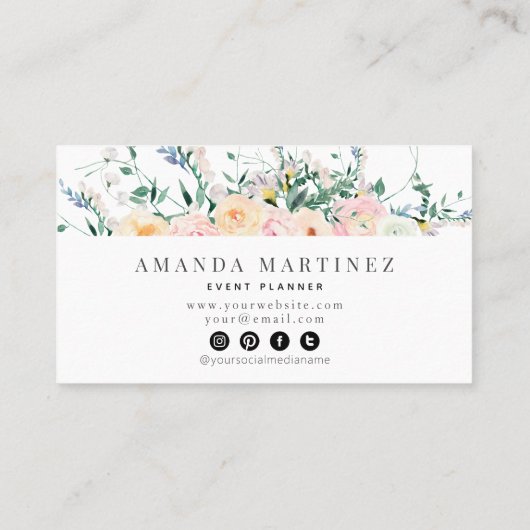 Waterverf van Roos in de wilde bloem Sociale media Visitekaartje (Achterkant)