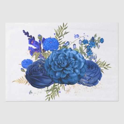 Waterverf van Royal Blue Floral Bouquet Tissuepapier (Voorkant)