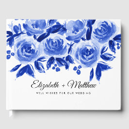 Waterverf van Royal Blue Floral Wedding Gastenboek