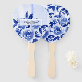 Waterverf van Royal Blue Floral Wedding Handwaaier