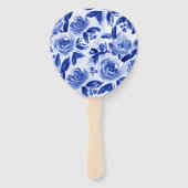Waterverf van Royal Blue Floral Wedding Handwaaier (Achterkant)