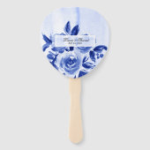 Waterverf van Royal Blue Floral Wedding Handwaaier (Voorkant)