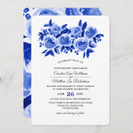 Waterverf van Royal Blue Floral Wedding Kaart
