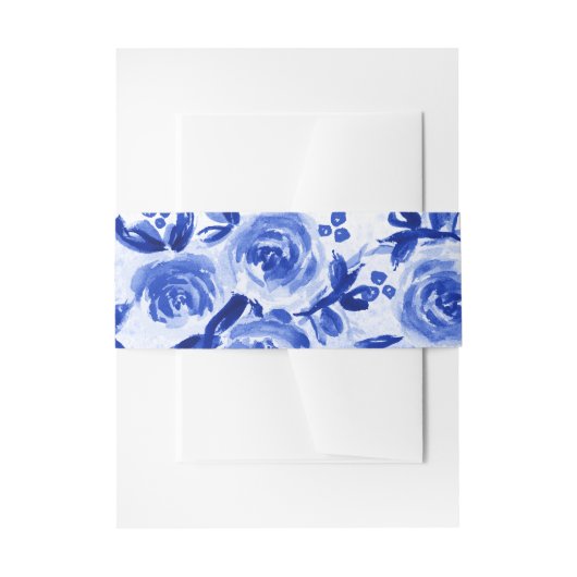 Waterverf van Royal Blue Floral Wedding Uitnodigingen Wikkel (Voorkant Voorbeeld)