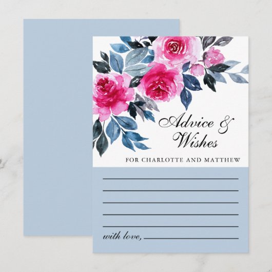 Waterverf van roze bloemen Botanische bruiloft Advieskaart (Voorkant / Achterkant)