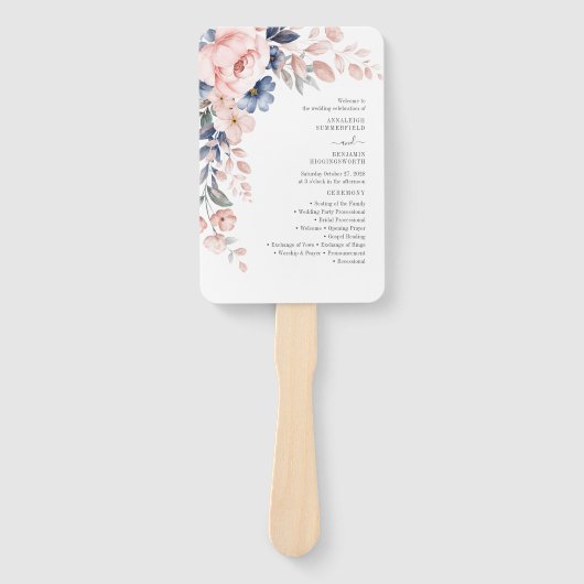 Waterverf van roze bloemen botanische bruiloft handwaaier (Voorkant)