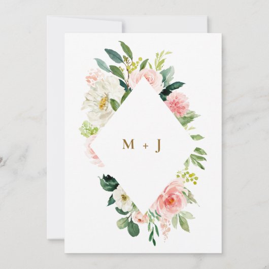 Waterverf van roze crème Floral Rustic Vrijgezelle Kaart (Achterkant)