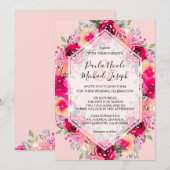 Waterverf van roze crème - Floral Wedding Invitati (Voorkant / Achterkant)