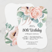 Waterverf van roze en beige Floral 80e verjaardag Kaart (Voorkant / Achterkant)