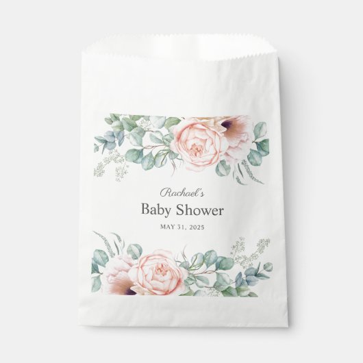 Waterverf van roze en beige Floral Baby shower Bedankzakje (Voorkant)