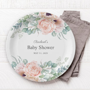 Waterverf van roze en beige Floral Baby shower Papieren Bordje