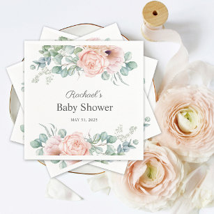 Waterverf van roze en beige Floral Baby shower Servet