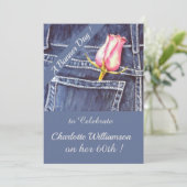 Waterverf van roze en blauwe denim Floral Birthday Kaart (Staand voorkant)