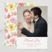 Waterverf van roze en geel Floral | Dank u wel Bedankkaart (Voorkant / Achterkant)