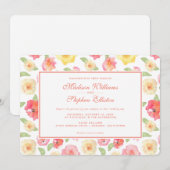 Waterverf van roze en geel hout - bruiloft kaart (Voorkant / Achterkant)