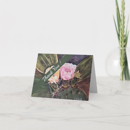 Waterverf van roze en gele cactus bedankkaart (Voorkant)