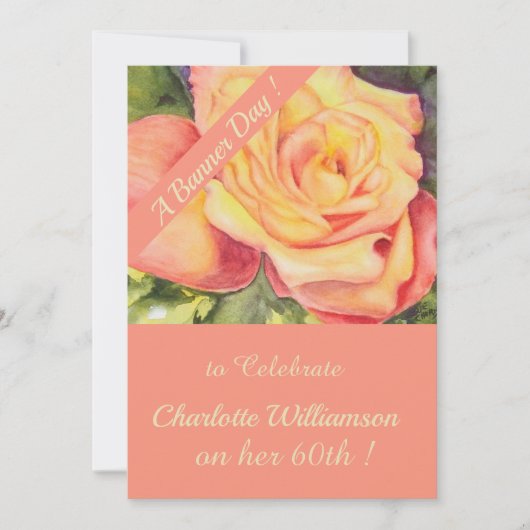 Waterverf van roze en gele rozenbloem kaart (Voorkant)