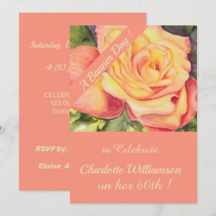 Waterverf van roze en gele rozenbloem kaart