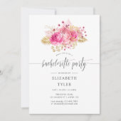 Waterverf van roze en gouden Rozen Bachelorette Kaart (Voorkant)