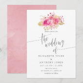 Waterverf van roze en gouden Rozen Kaart (Voorkant / Achterkant)