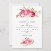 Waterverf van roze en gouden Rozen Kaart (Voorkant)