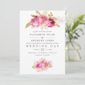 Waterverf van roze en gouden Rozen Kaart (Staand voorkant)