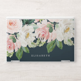Waterverf van roze en ivoor Floral met Jouw naam HP Laptopsticker