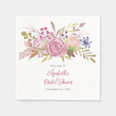 Waterverf van roze Floral Botanisch Vrijgezellenfe Servet (Voorkant)