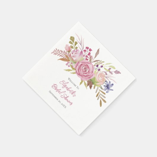 Waterverf van roze Floral Botanisch Vrijgezellenfe Servet (Hoek)