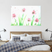 Waterverf van roze Floral Canvas Afdruk (Insitu (Slaapkamer))