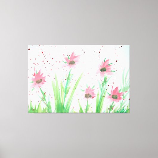 Waterverf van roze Floral Canvas Afdruk (Voorkant)