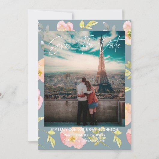 Waterverf van roze Floral | Datum opslaan Save The Date (Voorkant)