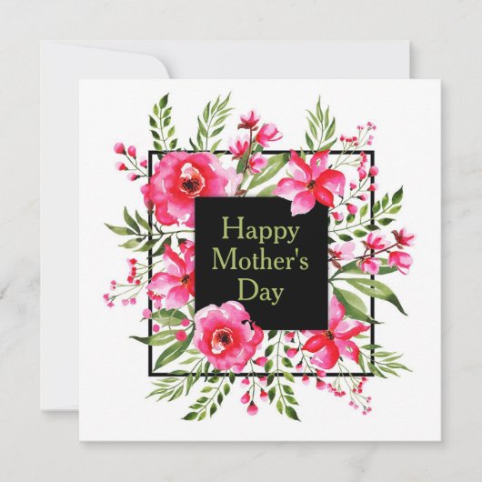 Waterverf van roze Floral Kaart (Voorkant)