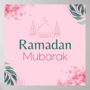 Waterverf van roze Floral Ramadan Mubarak Poster