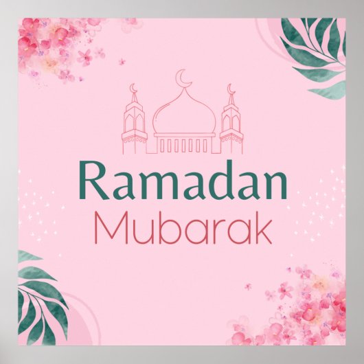 Waterverf van roze Floral Ramadan Mubarak Poster (Voorkant)