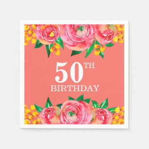 Waterverf van roze geel levende koraal servet