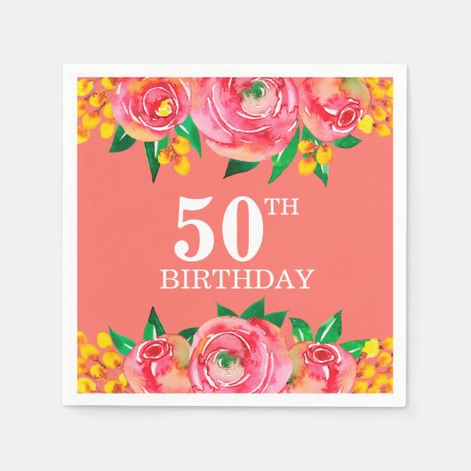 Waterverf van roze geel levende koraal servet (Voorkant)