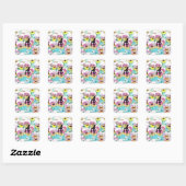 Waterverf van roze, gele, witte pansies Monogram Vierkante Sticker (Vel)