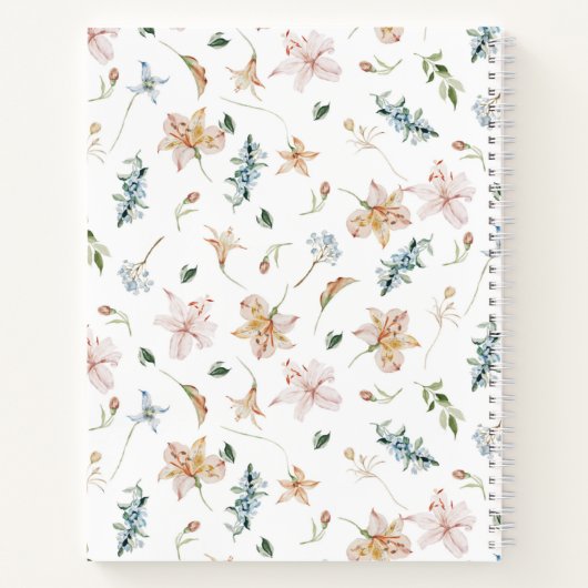 Waterverf van roze lente Floral Monogram Naam Notitieboek (Achterkant)