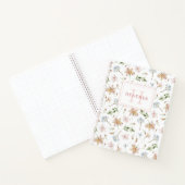 Waterverf van roze lente Floral Monogram Naam Notitieboek (Binnen)