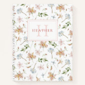 Waterverf van roze lente Floral Monogram Naam Notitieboek (Voorkant)