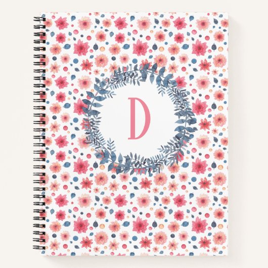 Waterverf van roze monogram notitieboek (Voorkant)