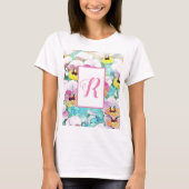 Waterverf van roze pansieën aanpasbaar monogram t-shirt (Voorkant)