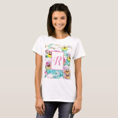 Waterverf van roze pansieën aanpasbaar monogram t-shirt (Voorkant volledig)