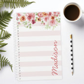 Waterverf van roze pasta Floral Stripe gepersonali Planner