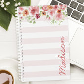 Waterverf van roze pasta Floral Stripe gepersonali Planner